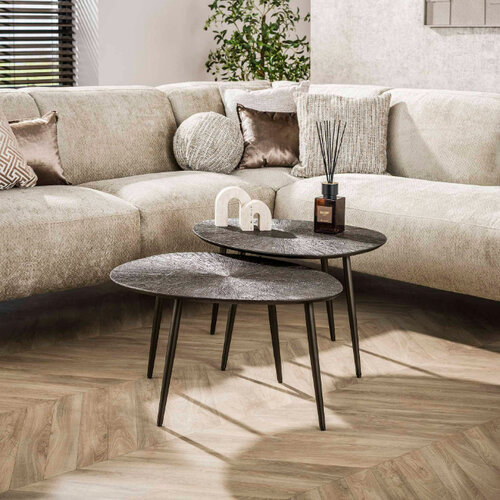 Moderne Industriële salontafel Taro 2 set organisch bruin metal