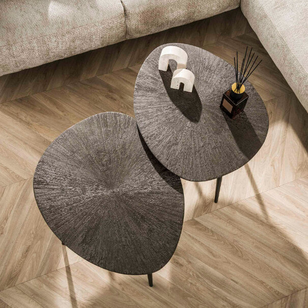 BelaLuz Moderne Industriële salontafel Taro 2 set organisch bruin metal