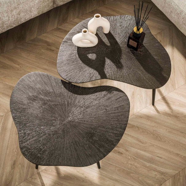 BelaLuz Modern industrieel salontafel Taro 2 set bladvormig bruin metal
