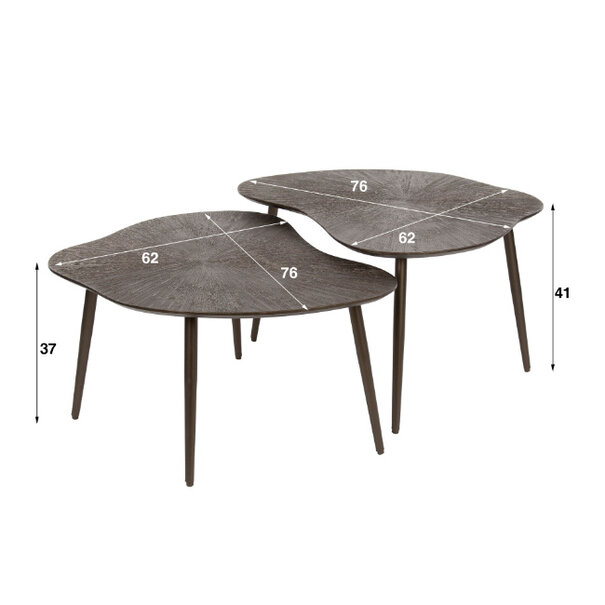 BelaLuz Modern industrieel salontafel Taro 2 set bladvormig bruin metal