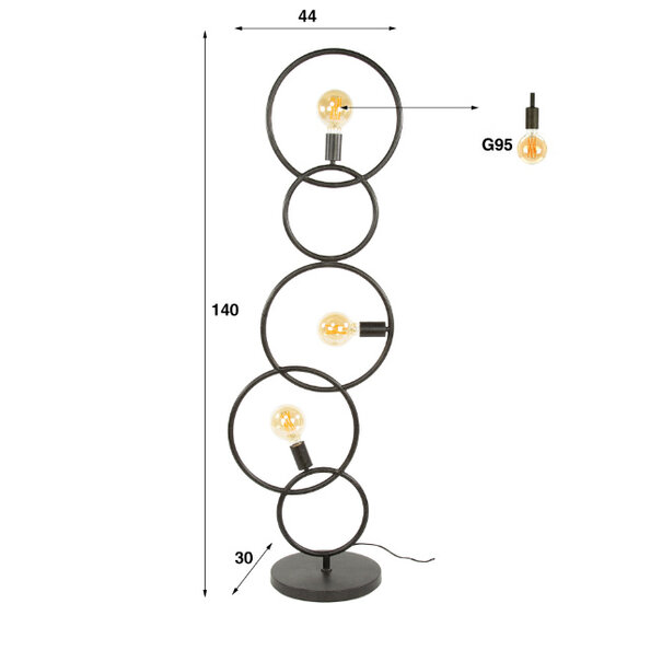 BelaLuz Modern design vloerlamp Loop 3-lichts charcoal