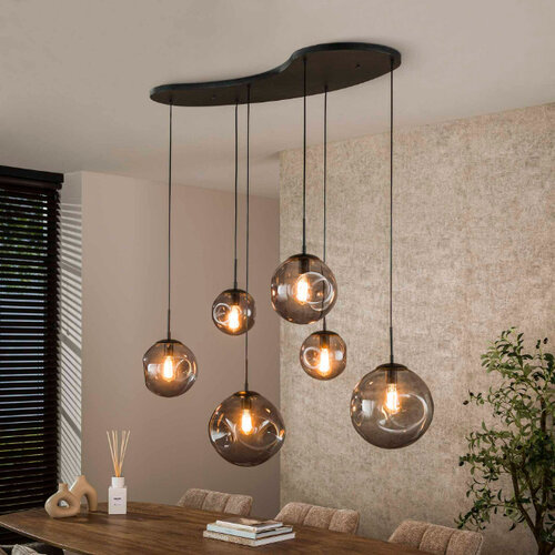 Moderne Industriële hanglamp Riza 6-lichts charcoal
