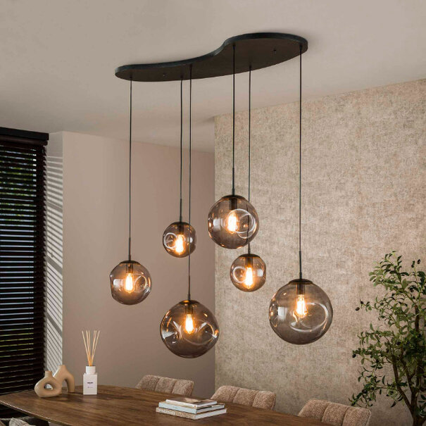 BelaLuz Moderne Industriële hanglamp Riza 6-lichts charcoal