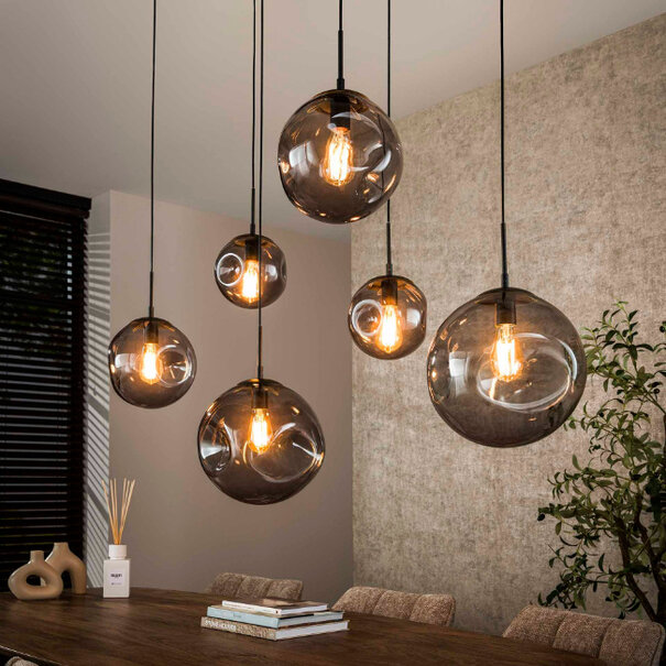 BelaLuz Moderne Industriële hanglamp Riza 6-lichts charcoal