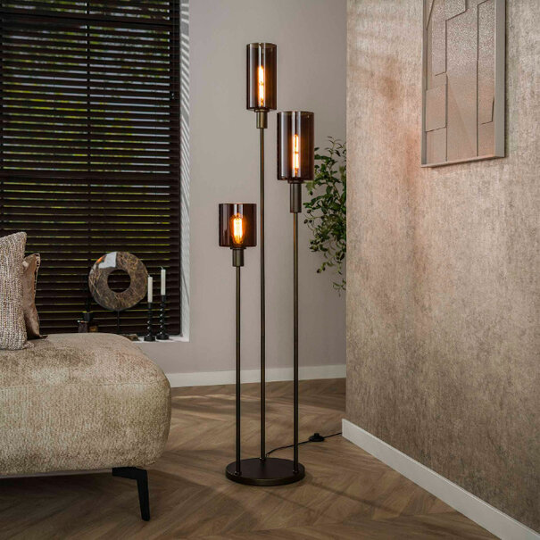 BelaLuz Moderne hotel chique vloerlamp Calore 3-lichts sienna brown