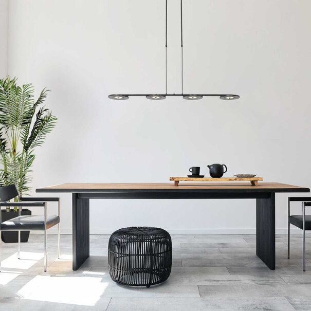 Steinhauer Modern Industrieel hanglamp Turound 4-lichts zwart met smoke glas