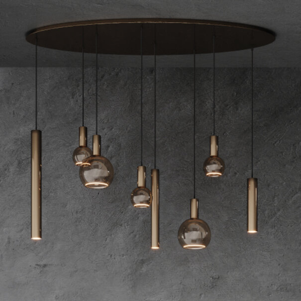 Ztahl Modern industrieel hanglamp Riva 8-lichts ovaal Platinum