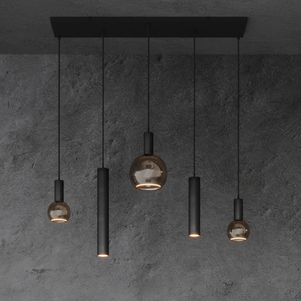 Ztahl Modern industrieel hanglamp Riva 5 lichts zwart