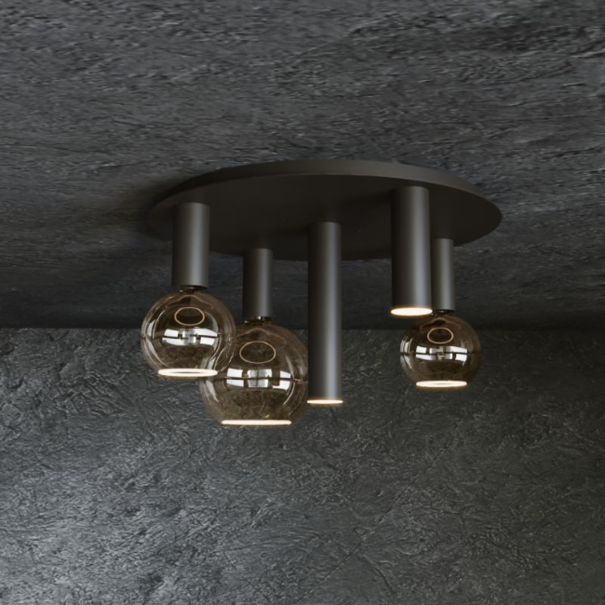 Ztahl Modern industriële plafondlamp Riva 5-lichts zwart