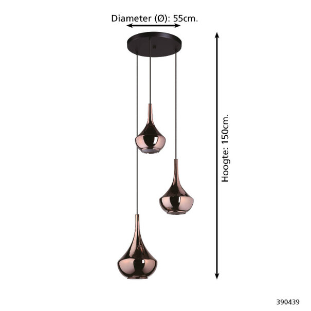 Stars of Lights Modern design hanglamp Almoster 3-lichts getrapt koper