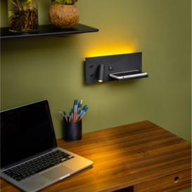 Wandlamp Nighty links 2-lichts met draadloos en USB-oplaadpunt
