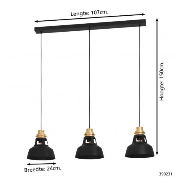 Stars of Light Industriële hanglamp Espinardo 3-lichts zwart