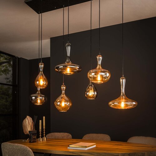 Design hanglamp Wine 7-lichts met amber en smoke glazen