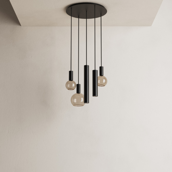 Ztahl Moderne Design hanglamp Riva 5-lichts Ø50 cm getrapt zwart