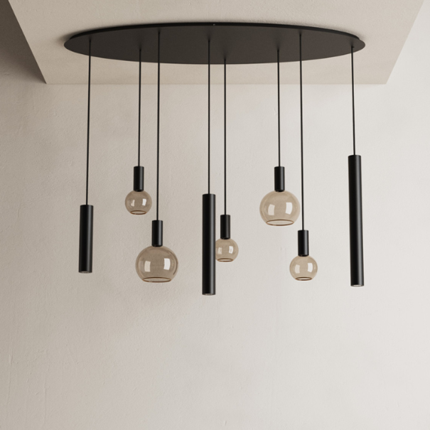 Ztahl Modern industrieel hanglamp Riva 8-lichts Ovaal zwart