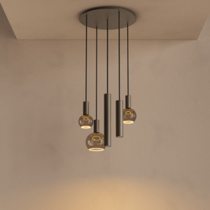 Ztahl Moderne Design hanglamp Riva 5-lichts Ø50 cm getrapt platinum