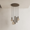 Ztahl Moderne Design hanglamp Riva 5-lichts Ø50 cm getrapt platinum