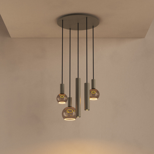 Moderne Design hanglamp Riva 5-lichts Ø50 cm getrapt quartz