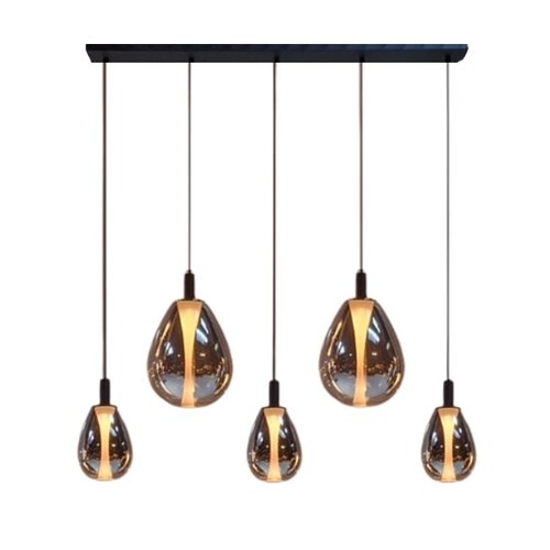 Design modern hanglamp Glimsy 5-lichts zwart met smoke glas