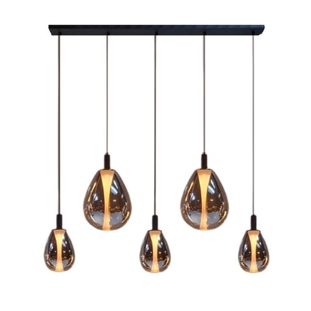Steinhauer Design modern hanglamp Glimsy 5-lichts zwart met smoke glas