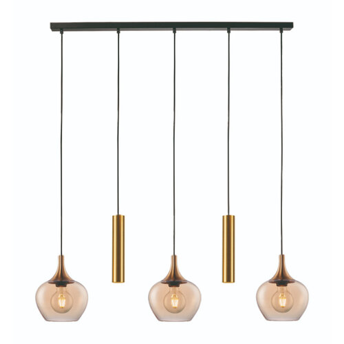 Moderne hanglamp Fresu 5-lichts Balk Brons met kokers