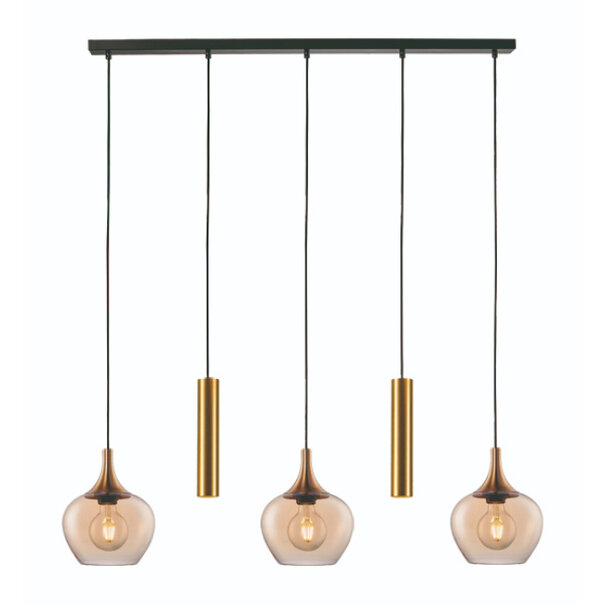Freelight Moderne hanglamp Fresu 5-lichts Balk Brons met kokers
