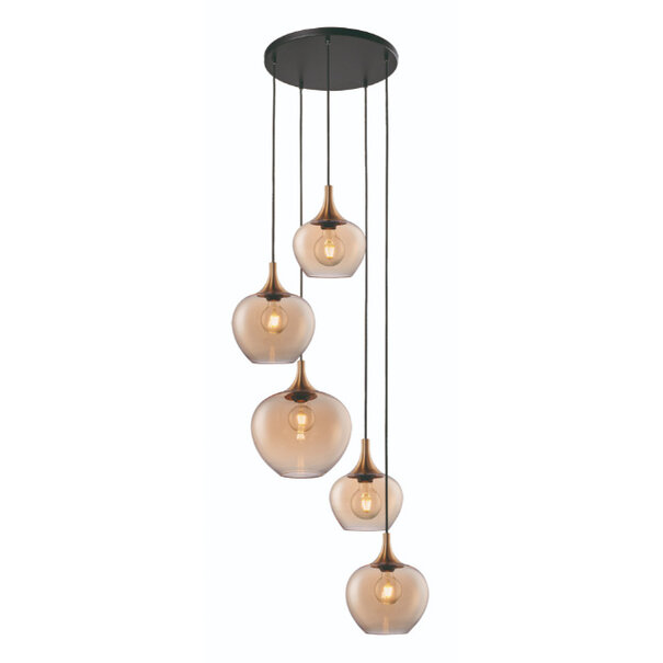 Freelight Moderne Hanglamp/videlamp Fresu 5-lichts getrapt Brons
