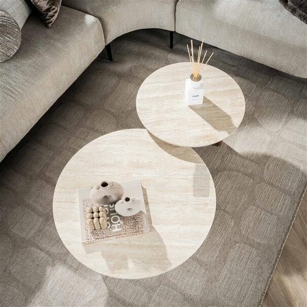 BelaLuz Moderne Japandi salontafel Romano 2-set travertinlook