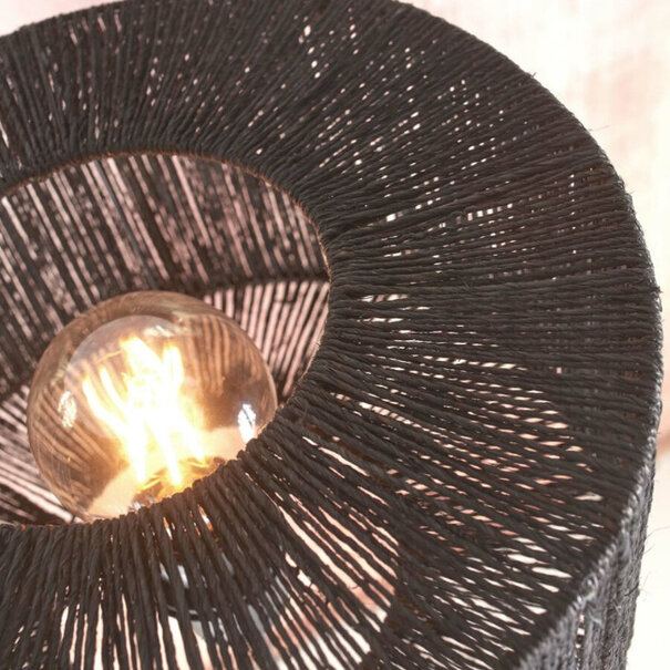 GOOD & MOJO Modern landelijke vloerlamp Iguazu 1-lichts recht zwart met juten kap