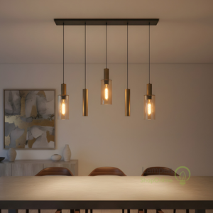 Highlight Moderne Hotel Chique hanglamp Perugia 5-lichts brons met amber glas