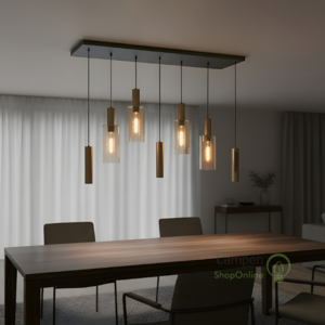 Highlight Moderne Hotel Chique hanglamp Perugia 7-lichts brons met amber glas