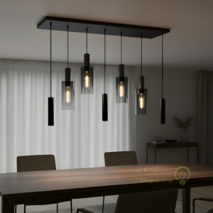 Highlight Moderne hanglamp Perugia 7-lichts Kokers zwart met smoke glas
