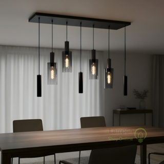 Hanglamp Perugia 7-lichts zwart met kokers