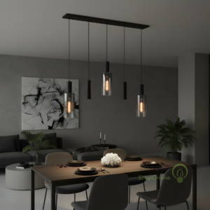 Highlight Moderne hanglamp Perugia 5-lichts Kokers zwart met smoke glas