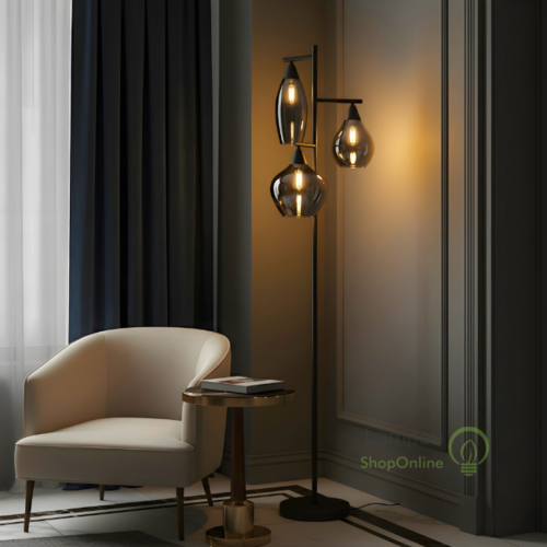 Moderne Design vloerlamp Cambio 3-lichts zwart met smoke glas