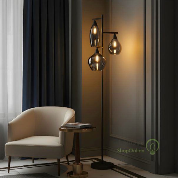 Highlight Moderne Design vloerlamp Cambio 3-lichts zwart met smoke glas