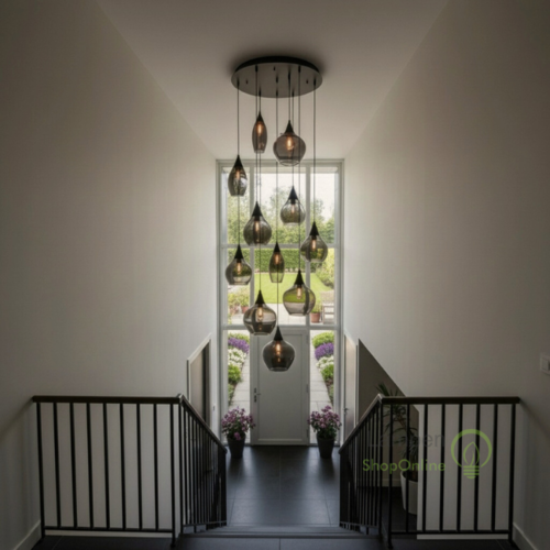 Moderne hanglamp Cambio 9-lichts zwart met smoke glas