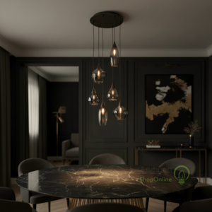 Highlight Moderne hanglamp Cambio 6-lichts zwart met smoke glas