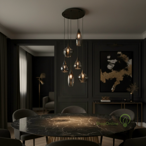 Moderne hanglamp Cambio 6-lichts zwart met smoke glas