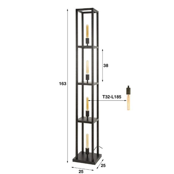 BelaLuz Modern industriële vloerlamp Brava 4-lichts charcoal