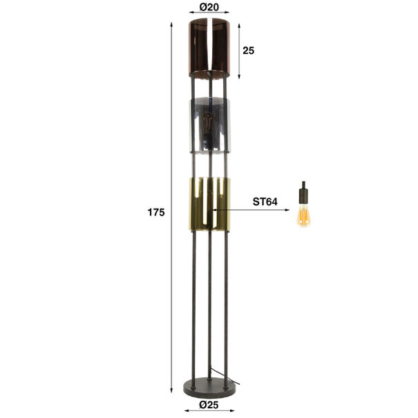 BelaLuz Design vloerlamp Trio 3-lichts charcoal