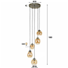 BelaLuz Industriële hanglamp Vetro 5-lichts charcoal met amber glas
