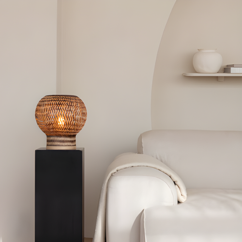 Landelijke Ibiza stijl tafellamp Barbados 1-lichts zwart naturel