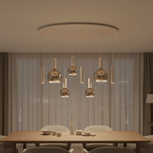Moderne Scandinavische hanglamp Locarno 8-lichts ovaal zand