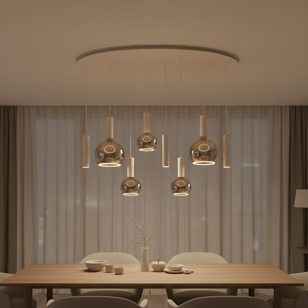 Highlight Moderne Scandinavische hanglamp Locarno 8-lichts ovaal zand