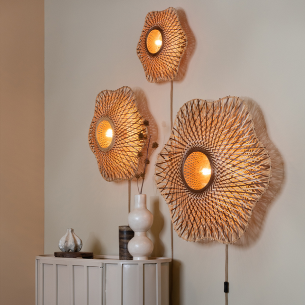 GOOD & MOJO Landelijke Ibiza stijl wandlamp Madura 1-lichts naturel bruin Ø44 cm