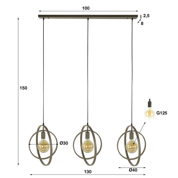 BelaLuz Modern Scandinavische hanglamp Ozon 3-lichts beige