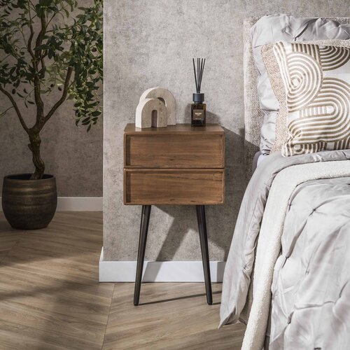 Modern nachtkastje Como 2 lades massief acacia bruin