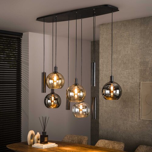 Industrial chique hanglamp Poly 9-lichts charcoal Deens ovaal
