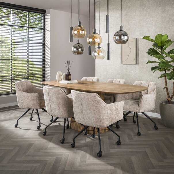 BelaLuz Modern Scandinavische eetkamerstoel Turn met wieltjes Hoven zand